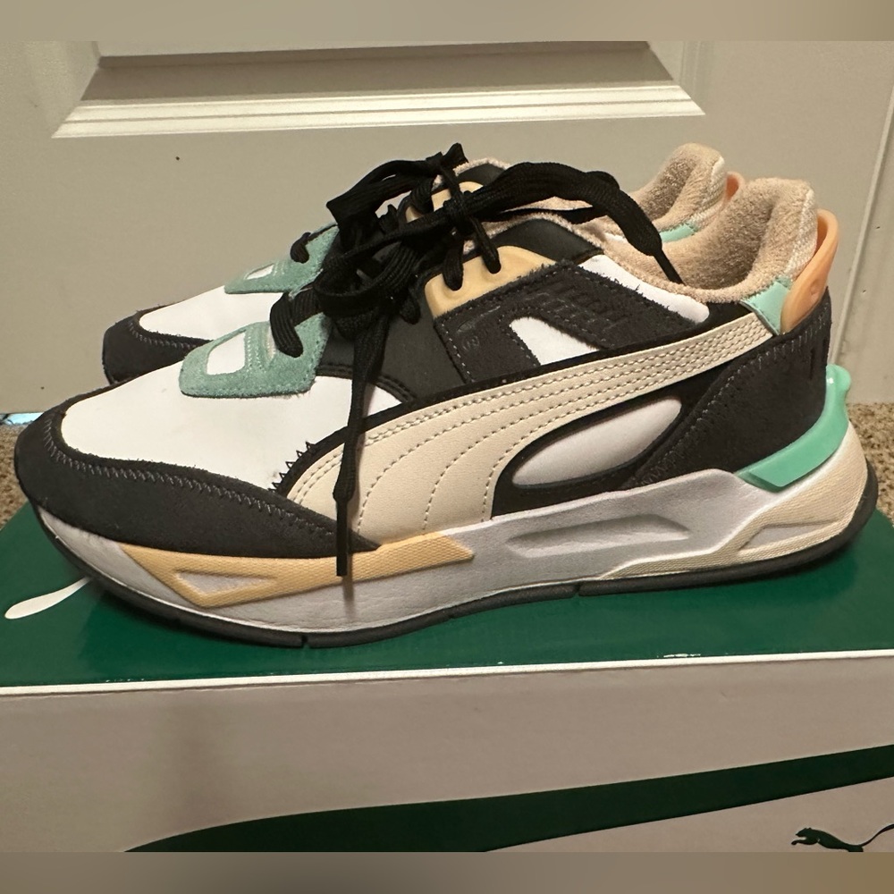 Puma Black and White Sneakers with Mint Accents